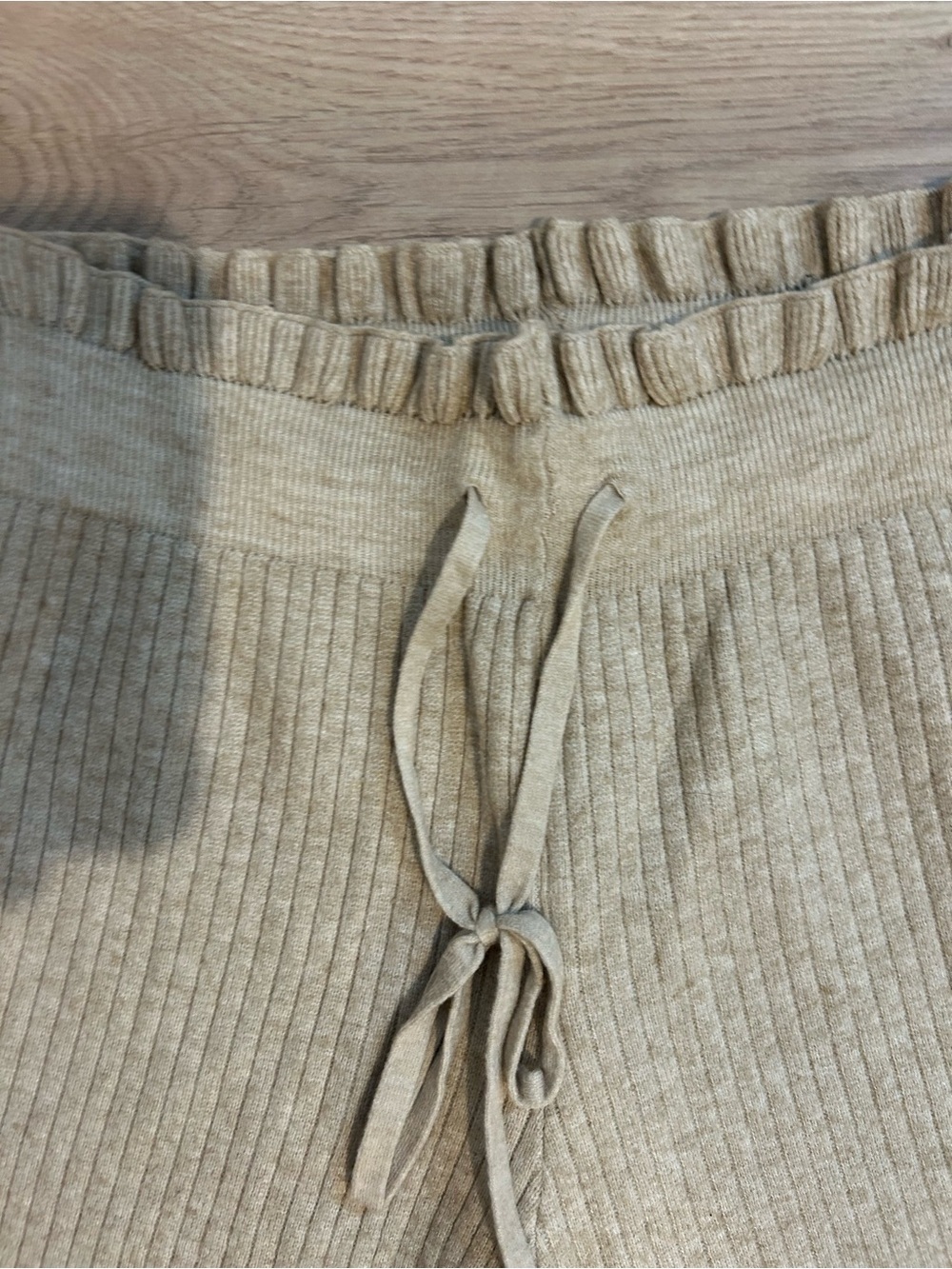 RD Style Ribbed Drawstring Wide-Leg Pants - Tan/Cream - Picture 3 of 4